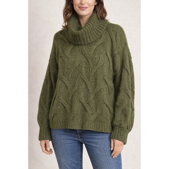 Madewell Sweaters - Madewell Olive Green Chunky Knit Cowl Neck Sweater Women's L Logenlook Boho Cozy